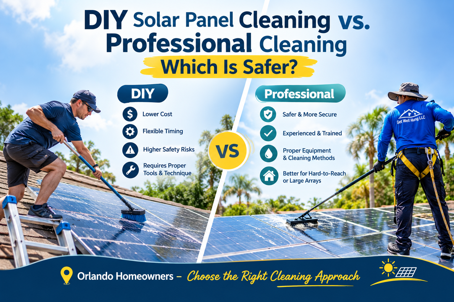 DIY vs professional solar panel cleaning comparison for Orlando homeowners