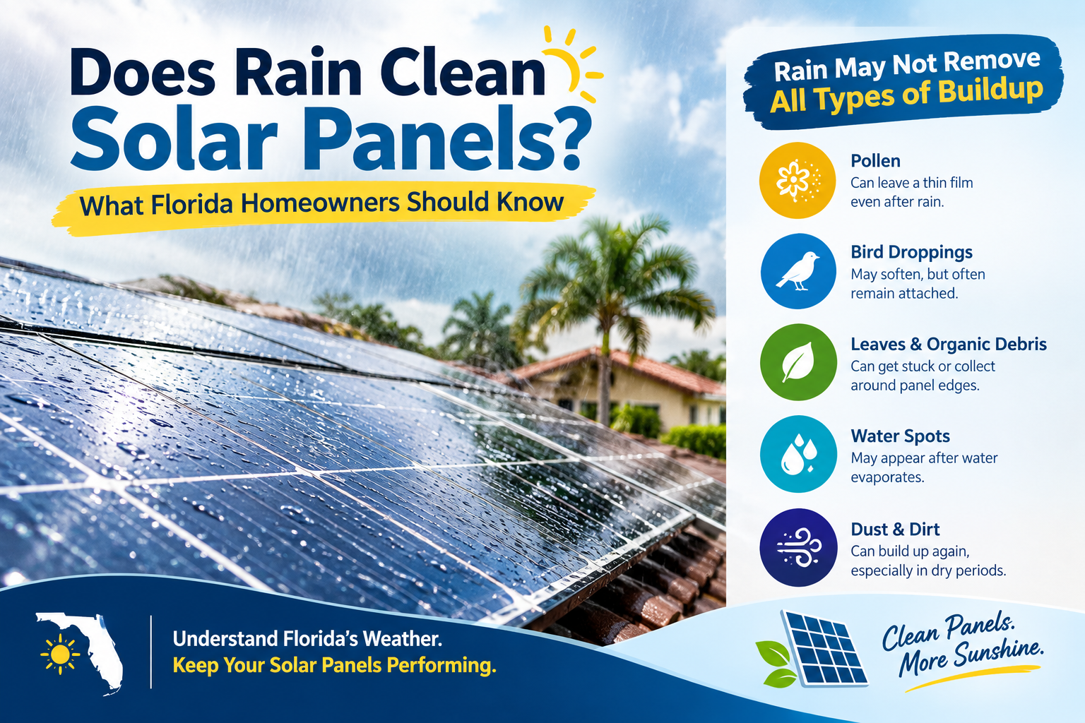 Rain falling on solar panels in Florida